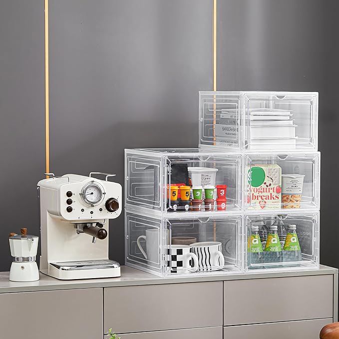 LXLXXL 18 Pack Storage Bins with Lids, Plastic Storage Containers with Magnetic Door, 19 Qt Stackable Clear Storage Box for H