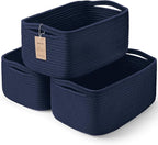 3-Pcs Shelf Baskets for Organizing, Closet Organizer Bins, Small Woven Baskets, Rope Toy Basket, Storage Basket for Shelves, 