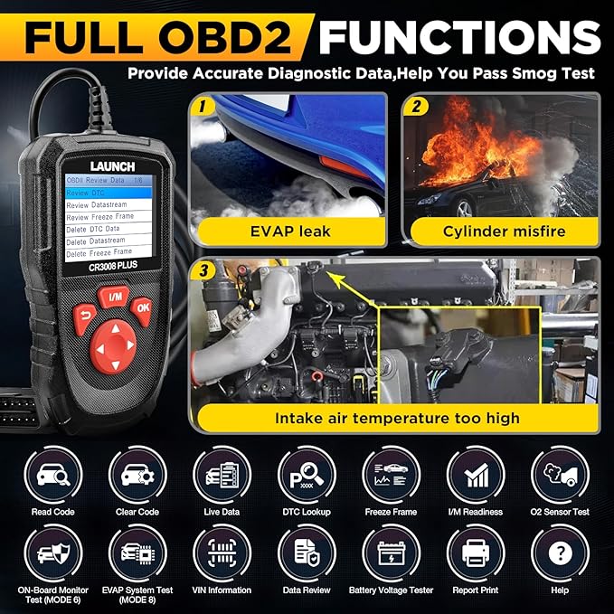 LAUNCH Professional OBD2 Scanner Diagnostic Tool CR3008 Plus,One-Click I/M,Lifetime Update Code Reader,Enhanced Check Engine