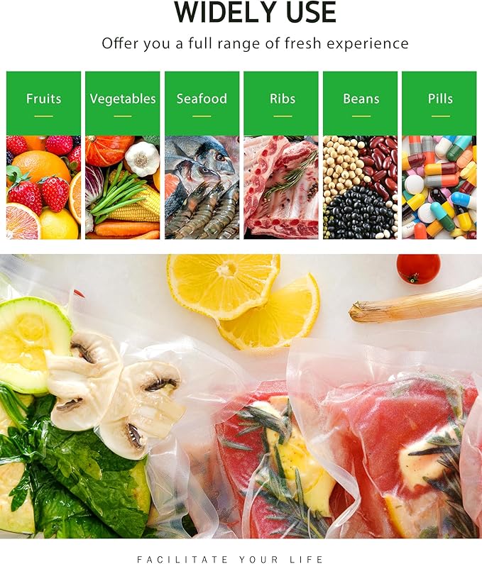 Syntus Vacuum Sealer Bags for Food, 3 Rolls 8" x 20' Commercial Grade Bag Rolls, BPA Free Food Vac Bags for Storage, Meal Pre