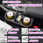 Car Cup Holder Expander & Seat Gap Filler - PU Leather Cover with Stitching, Multifunctional Front Seat Organizer, for Car Truck Van, Holds Large Cups and Phones,Prevent Dropping Items (1 Pack, Gray)