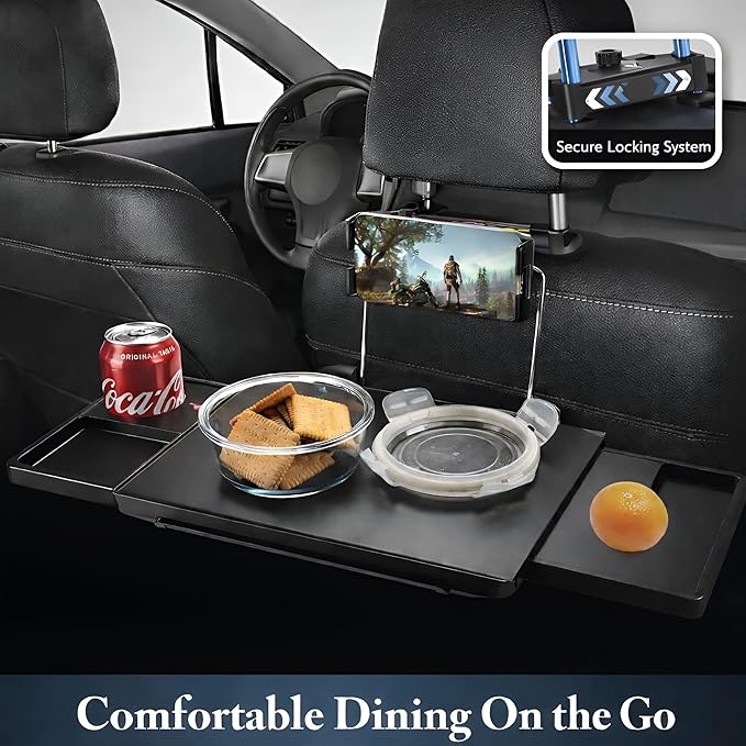 2-in-1 Car Steering Wheel Tray & Car Desk for Laptop with Phone Holder – Height Adjustable Steering Wheel Desk, Car Laptop Desk & Food Tray, Car Table Tray – Fits Cars, SUVs & Trucks