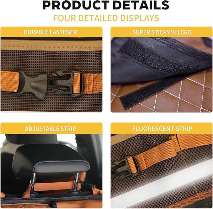Backseat Hanging Organizer with Large Storage Bags | PU Leather, Large Capacity | Adjustable Straps, Waterproof & Collapsible |
