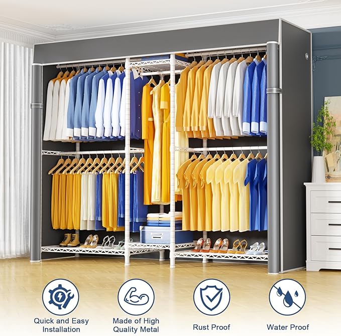 Ulif E12C Pro Heavy Duty Closet Organizer System，Freestanding Clothing Racks for Hanging Clothes，Adjustable Garment Rack 71"W