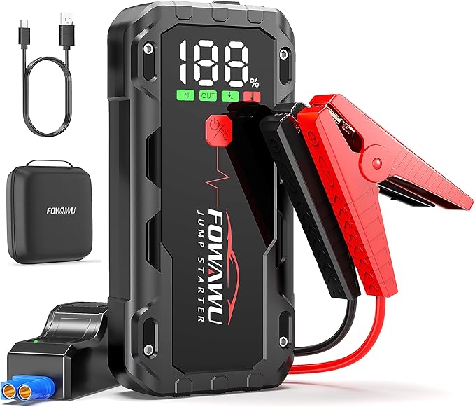 FOWAWU 26800 mAh 7000 A Peak Jump Starter for 12 V Vehicles (12 L Petrol / 10 L Diesel) and Moto, Car Battery Jump Starter