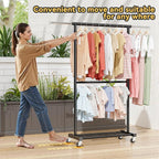 Double Clothing Rack, Clothes Rack for Hanging Clothes, Rolling Garment Rack with Adjustable Rod, Black