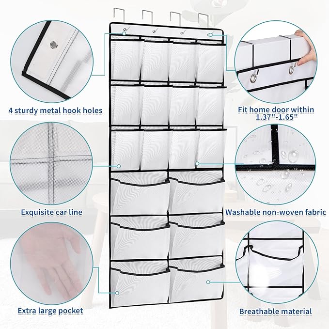 2 Packs Over the Door Shoe Organizer, 36 Large Mesh Pockets Hanging Shoe Boots Rack Holder, Closet Hanging Organizers for Sto