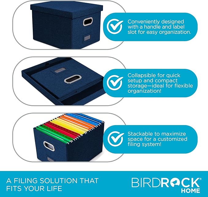 Internet's Best Collapsible File Storage Organizer - Decorative Linen Filing & Storage Office Box - Letter/Legal - Navy - 1 P