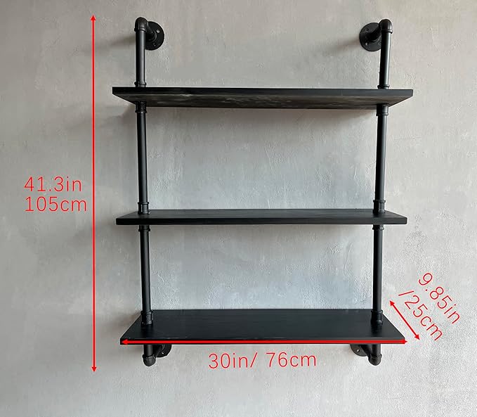 Industrial Pipe Shelf Shelving Bookcase, Wall Mounted Rustic Bookshelf, Floating Bookshelves for Wall,Retro Wood Metal Pipe I