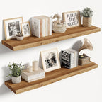 Vivelove Live Edge Floating Shelves 36 inch, Elm Wood Shelf with Invisible Bracket, Rustic Farmhouse Wall Shelf for Living Ro