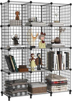 AWTATOS 12 Cube Storage Wire Closet Organizers DIY Stackable Storage Shelves Bookcase Cabinet for Home Office, Black