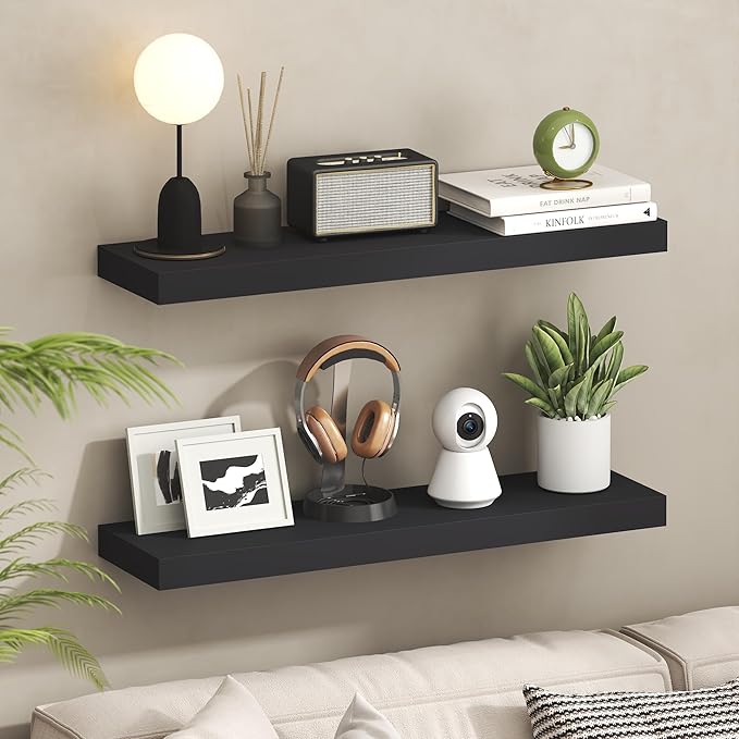 Furinno Tanna Floating Shelves for Wall Set of 2, 9 x 35 Wall Shelf, Wall Mounted Floating Shelf with Invisible Bracket, 2-in
