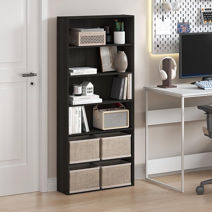 Furinno Basic Book Shelf, 6-Tier Bookcase with Open Shelf, Bookshelf, Cube Storage Organizer, 7 x 24 x 53, for Living Room, B
