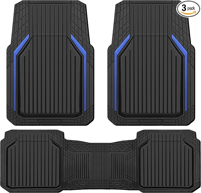 CAR PASS Heavy Duty Rubber Floor Mats for Car, Waterproof Liner Deep Dish Car Mats Full Sets, Universal Trim to Fit for SUV Truck Sedans Vans, All Weather Automotive Floor Mats 3pcs, Black Blue