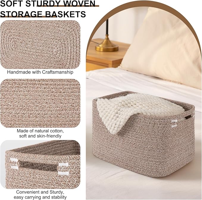 OIASKET Storage Baskets for Organizing, Woven Decorative Baskets for Shelves - Books, Towels, and Clothes, Cotton Rope Toy St