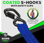 Rhino USA Retractable Ratchet Straps (2-Pack) - 1 Inch x 10 Feet (1,209lb Break Strength) - Auto Self Retracting Tie Down Straps for Truck, Cargo Trailer, Motorcycle, ATV, UTV - Blue
