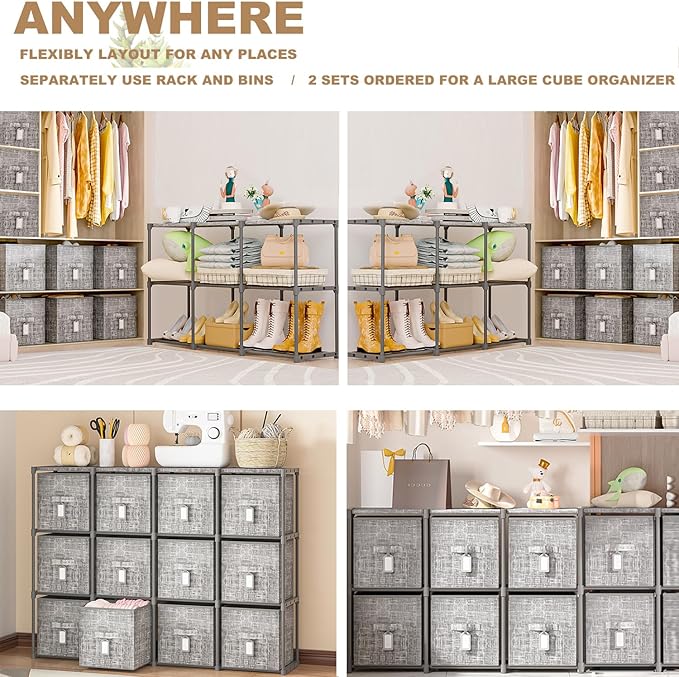 LUKYTOWER Cube Storage Organizer Shelf with Printed Bins + Labels, Cubby Storage Organizer with Bins, Large Capacity Shelves 