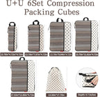 U+U 6 Set Compression Packing Cubes - Ultralight Travel Organizers with Laundry Bag, Space-Saving Suitcase Organizer, Expanda