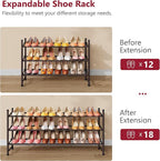 Tajsoon 3 Tier Expandable Shoe Rack for Closet, 28“-41“Adjustable & Stackable Shoe Shelf Storage, Metal Shoe Rack Organizer f