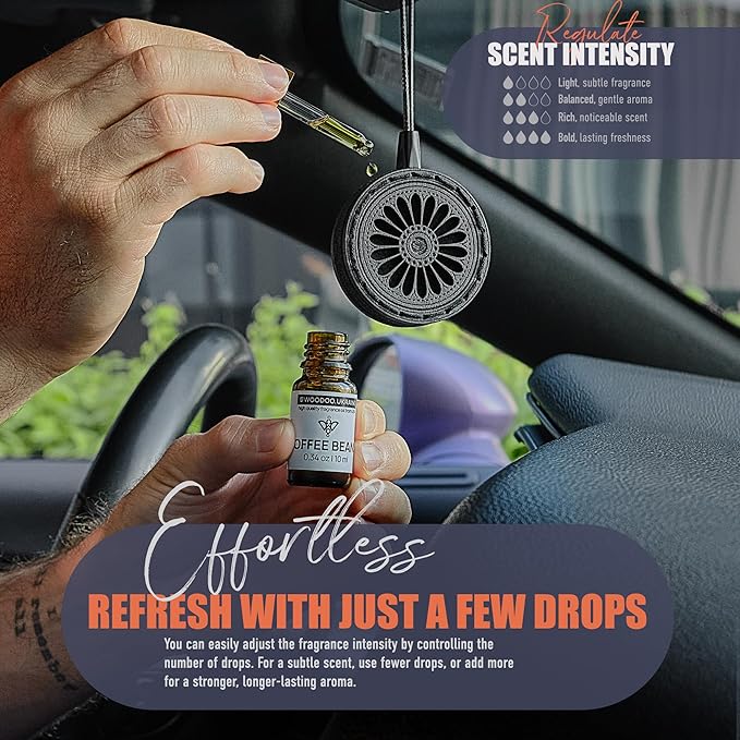 Handmade Wood Car Air Freshener — Best Wheels Designed Refillable Essential Oil Diffuser — Long Lasting Coffee Beans Fragranc
