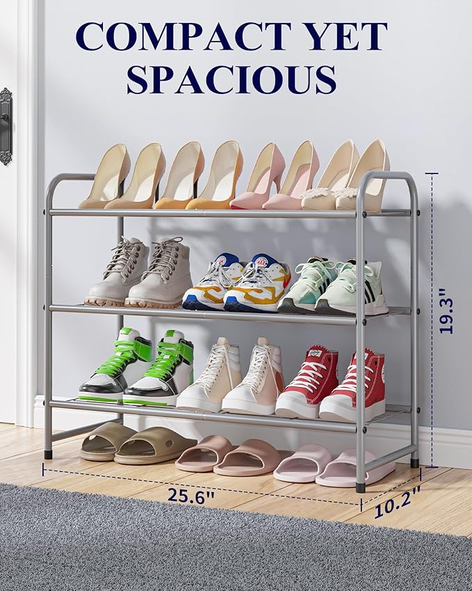 Kitsure Shoe Rack - Stainless Steel Shoe Organizer, Sturdy Shoe Rack for Closet and Front Door Entrance, Free Standing Shoe S