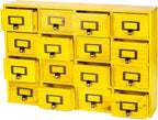 Yellow 16-Slot Wooden Drawer Unit - Country Style Desk Organizer - 20"x3.6”x14” Wooden Storage Box w/ 16 Drawers - Countertop