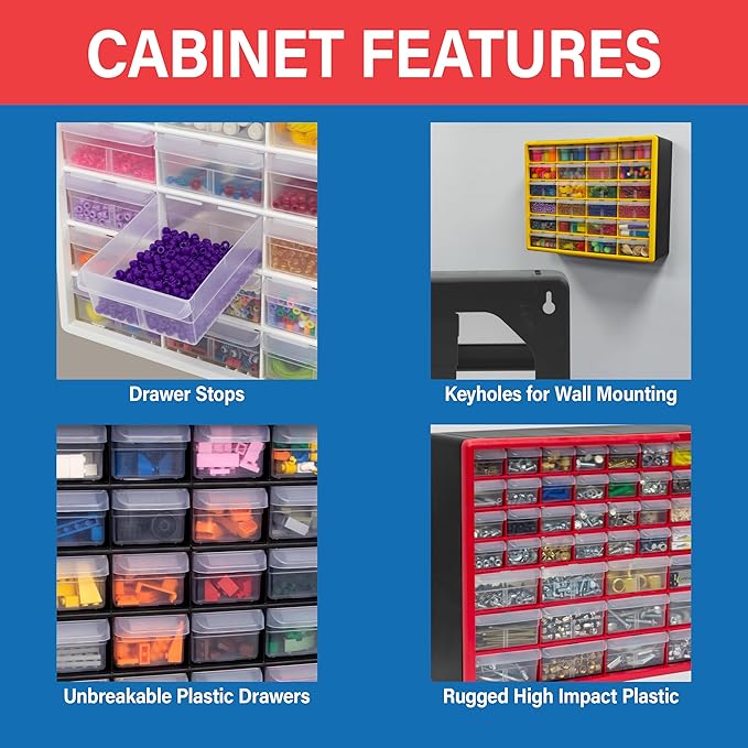 Akro-Mils 26-Drawer Plastic Drawer Storage Cabinet for Garage Organization, Bead Organizer, Building Bricks Storage, Teacher 