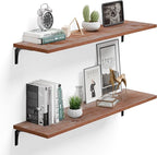 12 Inch Deep Floating Shelves Set of 2, 36 Inch Extra Wide Rustic Brown Solid Pine Wood Wall Shelves, 3ft Heavy Duty Wall Mou