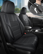 FREESOO Black Front Car Seat Covers - Faux Nappa Leather Seat Covers for Cars, with Carbon Fiber Texture Seatbelt Pads, Water