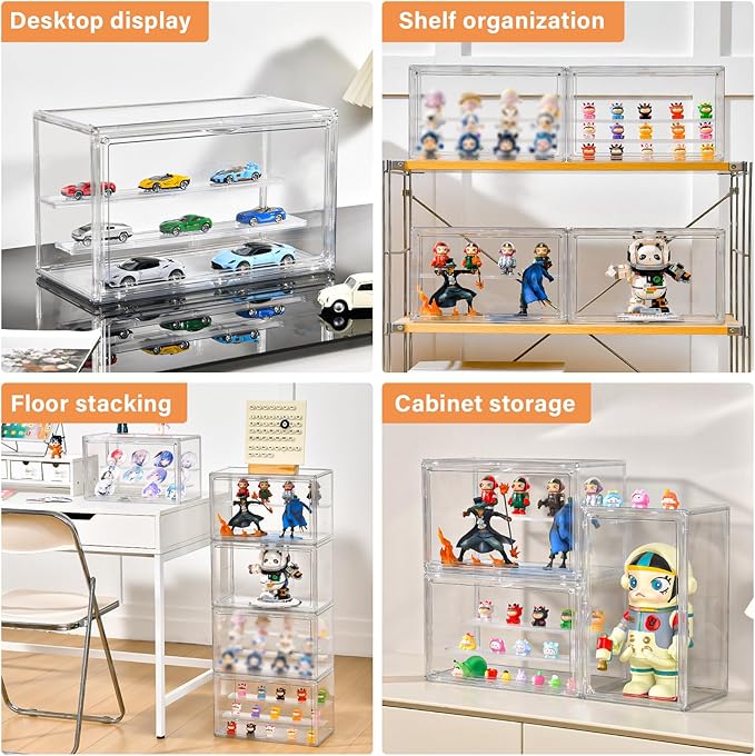 Freebat Clear Acrylic Display Case for Collectibles - 3-Tier Adjustable Figure Display with Magnetic Door & Removable Shelves
