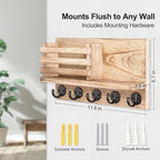 Lwenki Key Holder for Wall – Decorative Wooden Mail Holder and Key Shelf with Mounting Hardware, Installation Guide – Paulown