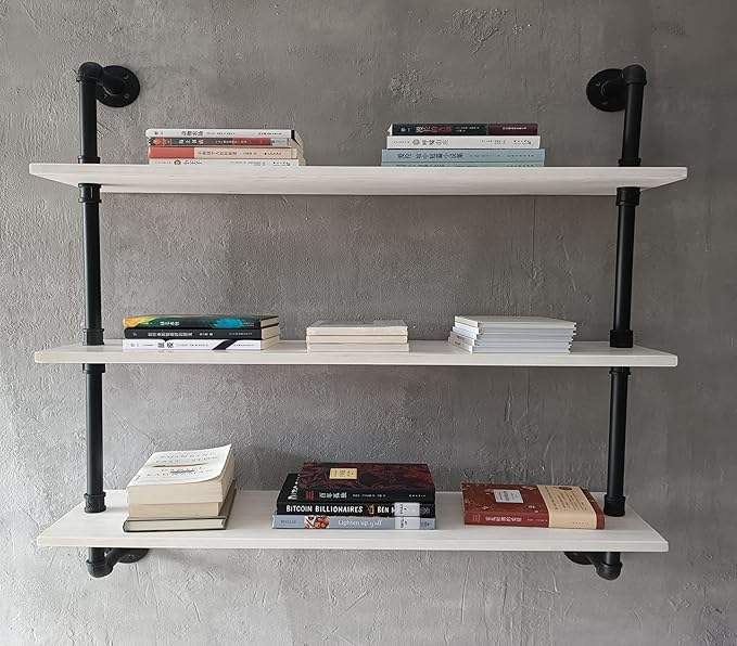 Floating Bookshel Industrial Pipe Shelving Pipe Shelves Rustic White Wall Shelves 36 Inch Farmhouse Book Shelves for Kitchen 