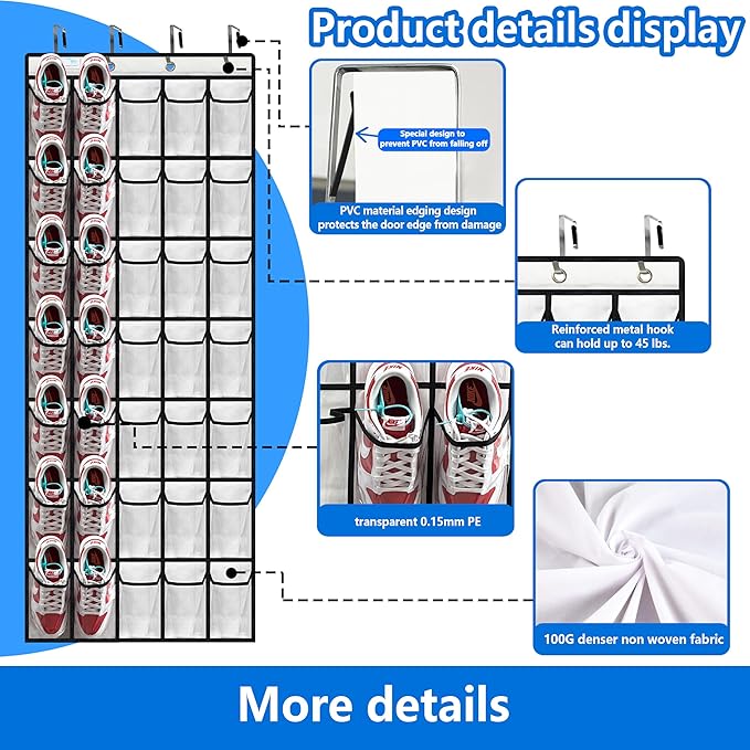 over the door shoe organizer,2025 upgraded,over the door shoe organizer,35 Huge clear pockets,over door shoe organizer,Store 