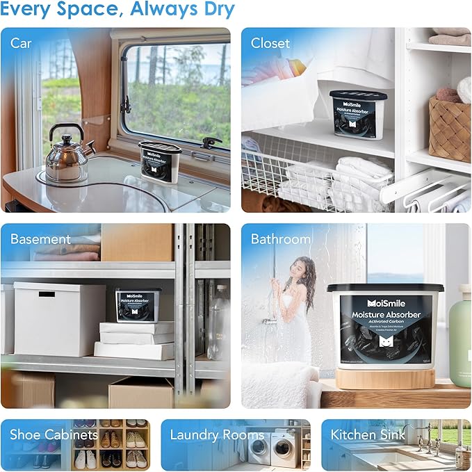 Moisture Absorbers, Efficient Activated Charcoal Humidity Absorber & Odor Absorber Boxes, Refillable Car Dehumidifier for