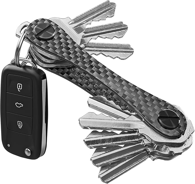KeySmart Original Key Holder - Compact Key Organizer for Key Chain, Minimalist Clutter-Free EDC Keychains Key Ring, Carbon Fi
