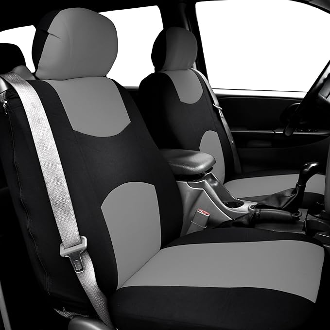 FH Group Three Row Full Set - 7 Seater All Purpose Flat Cloth Built-in Seat Belt Car Seat Cover- Universal Fit for Cars Truck