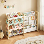 EXPERLAM Toy Storage Organizer with Bookshelf - 12 Storage Bins 4-Tier Multipurpose Shelf to Organize Toys and Books for Kids