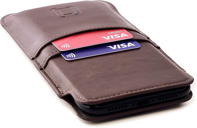 Dockem Provincial Wallet Sleeve for iPhone 17-11, 17-12 Pro, 17e, 16e, XR (6.1/6.3 inch) – Vintage Vegan Leather Pouch Cover with 2 Card Holder Slots [Brown]