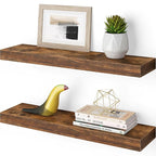 Ballucci Floating Shelves, 24" Wood Wall Shelf Set of 2, with Invisible Brackets for Bathroom, Living Room, Bedroom, Kitchen,