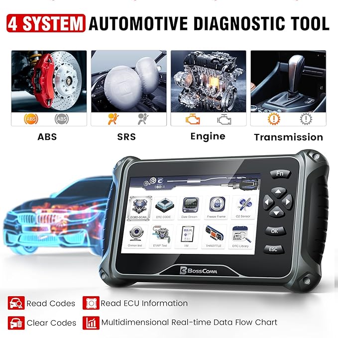 2026 BOSSCOMM IF742 OBD2 Scanner, ABS/SRS/Transmission/Check Engine Code Reader Scan Tool with 6 Resets, ABS