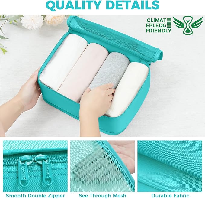 BAGAIL 9 Set Packing Cubes with Packing List Luggage Packing Organizers for Travel Accessories (Blue Green)