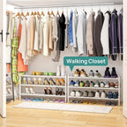 viewcare 3-Tier Long Shoe Rack, Bamboo Wood Shoe Rack for Closet, Entryway & Hallway, Stackable White Shoe Shelf Storage Orga