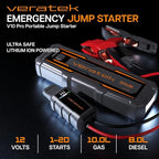ReelCharge - Veratek V10 Pro 4000A Car Battery Jump Starter Portable (10.0L Gas & 8.0L Diesel) - 12V Lithium Battery Booster