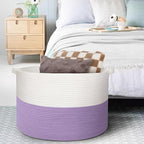 MEGASKET Large Purple Rope Storage Basket, 22x14 Inches Wicker Woven Baskets for Storage, Baby Laundry Hamper, Towel Blanket 