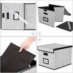 Huolewa Upgraded Portable File Organizer Box with Lid, Collapsible Linen Hanging Filing Storage Boxes with Plastic Slides, De
