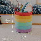 OrganiHaus Large Rainbow Woven Laundry Basket w/Handles 52L, Decorative Toy Storage Bin for Nursery, Colorful Blanket Basket 