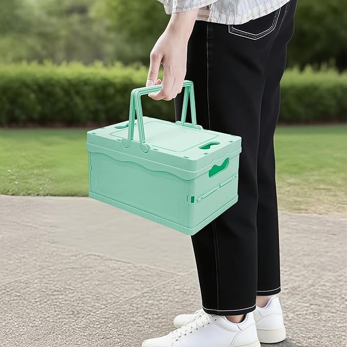 Tixill Small Collapsible Storage Crates, Foldable Plastic Baskets with Lids and Handles for Organizing, Mini Stackable Bins f