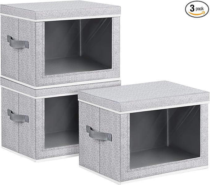 Homsorout Storage Bins with Lids, 3 Pack Large Storage Cubes with Window, Closet Bins with Lids & Handles, Fabric Box for Org