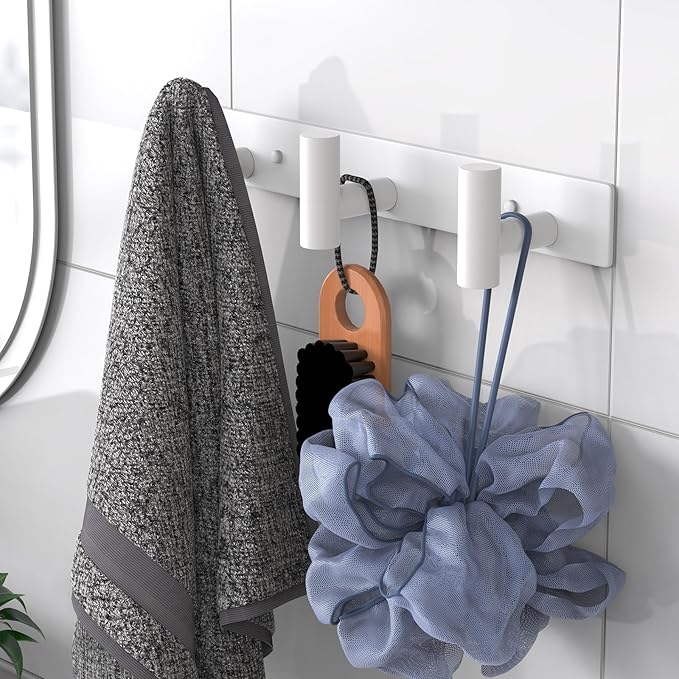 VAEHOLD Hat and Coat Wall Mount Rack - Hooks for Robes, Bags, Keys, and Towels - Bathroom Towel Hanger Organizer (White, “T“ 