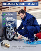 Tire Inflator with Pressure Gauge Heavy Duty Air Chuck with Gauge for Air Compressor Tire Inflator Attachment - 100PSI, with Case